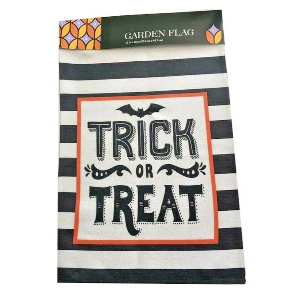 Trick Or Treat Halloween Garden Yard Flag Bat Bats Black White Stripe 12